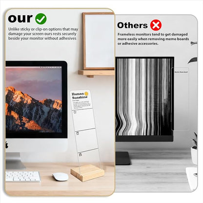 Monitor Memo Board with Removable Wooden Base Acrylic Portable Sticky Note Holder, Human Sunshine Acrylic Message Board Sign Office Desk Desk Set Sticky Notes 100 Sheets