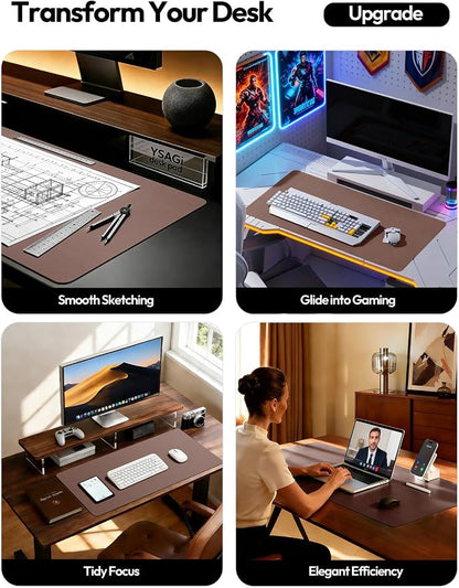 YSAGi Leather Desk Protector, Office Mat, Large Mouse Mat, Non-Slip PU Leather Blotter, Laptop Pad, Waterproof Writing Pad for Office and Home (Chocolate, 23.6" x 13.8")