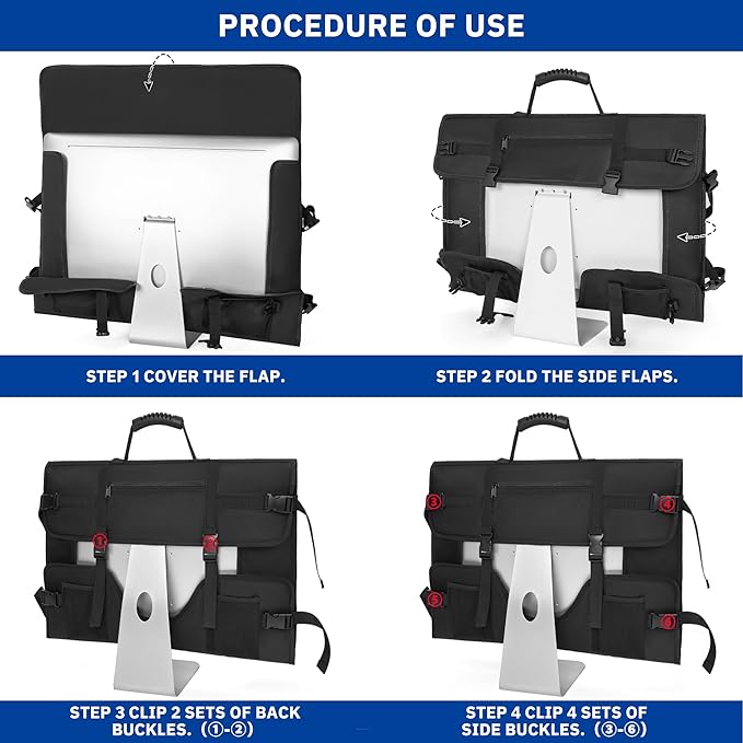 Monitor Carrying Case for 27 Inch Monitors/LCD Screens, Padded Protective Travel Bag with Handle & Multiple Pockets, Compatible with iMac 27, Desktop Monitor Dust Cover for Moving, Business Trip