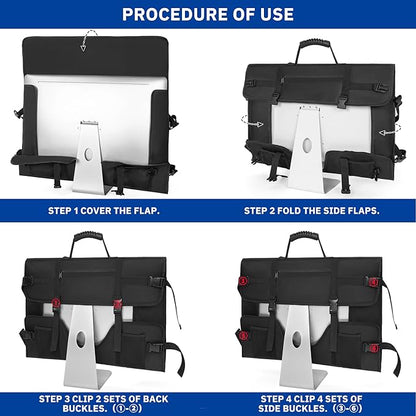Monitor Carrying Case for 27 Inch Monitors/LCD Screens, Padded Protective Travel Bag with Handle & Multiple Pockets, Compatible with iMac 27, Desktop Monitor Dust Cover for Moving, Business Trip