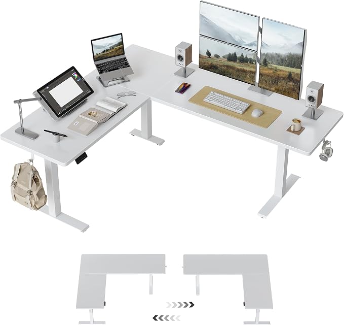 Cubiker 75 * 63" L Shaped Standing Desk, Reversible Corner Standing Desk, Suitable for Home Office, White