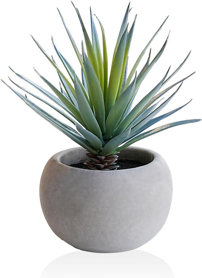 Jahe Artificial Plants Indoor, Matte Pot Mini Artificial Plants Agave, 8.07 in Faux Agave Plant UV Resistant Gray Cement Pot, Perfect for Living Room Bathroom Study Desk Decor, Ideal as a Gift, 1 Pcs