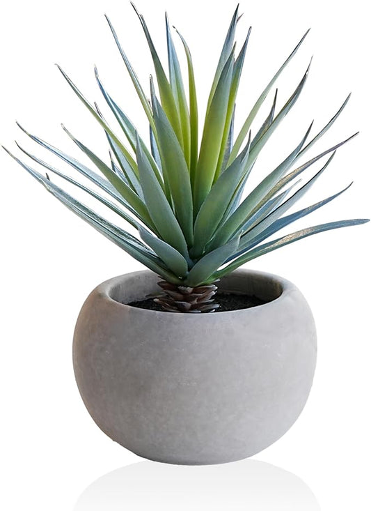 Jahe Artificial Plants Indoor, Matte Pot Mini Artificial Plants Agave, 8.07 in Faux Agave Plant UV Resistant Gray Cement Pot, Perfect for Living Room Bathroom Study Desk Decor, Ideal as a Gift, 1 Pcs