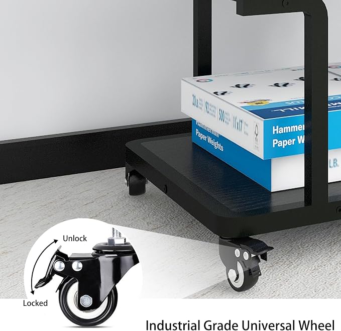 Natwind 2 Tier Laser Printer Stand,24''x20''x15'' Large Printer Table Copier Stand Under Desk,Heavy Duty Rolling Cart with Paper Storage Shelf,Printer Holder on Wheels for Home Office (Black)