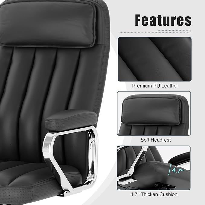 Okeysen Executive Office Chair, Modern Leather Chair with Headrest & Lumbar Support, High Back Ergonomic Chair with Padded Armrests & Seat, Height Adjustable Swivel Rolling Chair for Home Office.