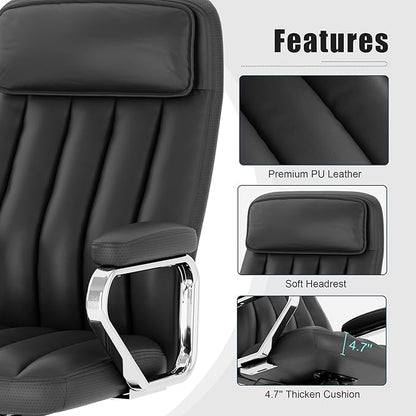 Okeysen Executive Office Chair, Modern Leather Chair with Headrest & Lumbar Support, High Back Ergonomic Chair with Padded Armrests & Seat, Height Adjustable Swivel Rolling Chair for Home Office.