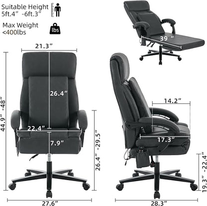 DYHOME Executive Office Chair with Footrest, Ergonomic Computer Desk Chairs,Mid-Tall Back Leather Office Chair,Lumbar Support Swivel Chair with Rocking Function,Black