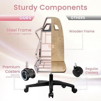 N-GEN GAMING Gaming Chair Video Game Computer Office Desk Use Ergonomic Reclining Backrest Adjustable Armrests Lumbar Support Footrest High Density Foam Breathable Fabric Heavy Duty Base (Pink)