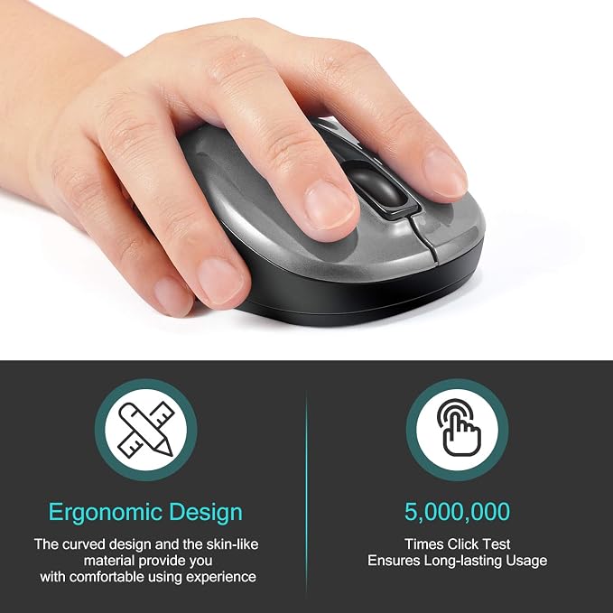 Leadsail Wireless Slim Cordless Mouse, 2.4G USB Mouse for Laptop, Desktop, MacBook - Less Noise, Optical, 4 Buttons