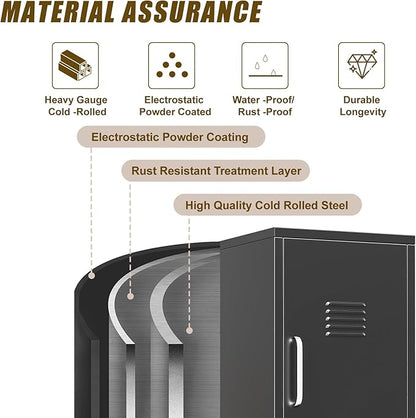 Black Metal Locker Cabinet, 47" H Home Office Storage Lockers, Vertical Steel Storage Cabinet with Locking Door and 3 Adjustable Shelves, Garage Tool File Cabinets for Home Office,Garage,Bathroom