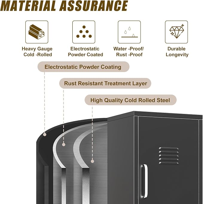 erosoei 35.43" H Metal Locker Storage Cabinet, Office Locker with 2 Adjustable Shelves, Steel Cabinet with 1 Door, High Legs Organizer for Home Office, Kitchen, Living Room, Bedroom and Bathroom
