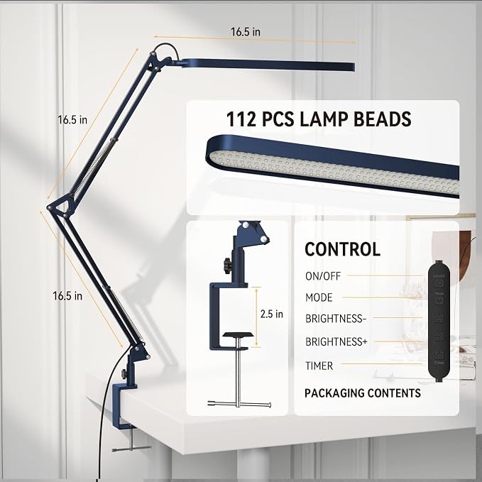 SKYLEO Desk Lamp - LED Desk Light - 5 Color Modes X 11 Brightness Levels - Adjustable Swing Arm - Timmer & Memory Function - 12W Lamp for Desk - Blue