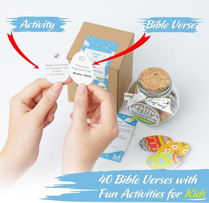 Kids Bible Verse Jar, Easter Basket Stuffers for Kids & Teens, Christian Easter Gifts for Girls Boys, 40 Bible Verse Cards, Faith Easter Gifts for Kids, Baby Easter Basket Stuffers, Religious Gift