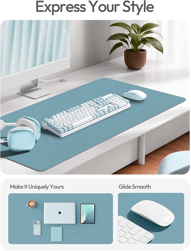 YSAGi Leather Desk Protector, Office Mat, Large Mouse Mat, Non-Slip PU Leather Blotter, Laptop Desk Mat, Waterproof Writing Pad for Office and Home(Aquamarine, 55" x 24")