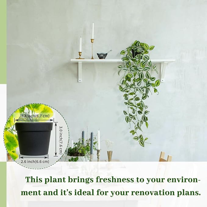 Artificial Plants Indoor Small Potted Hanging Vine plnat 39-in Long Fake Green Eyebrow Leaf Plant Faux Trailing Plant for Home Office Livingroom Desk Shelf Mantle Decoration (Black Pot)