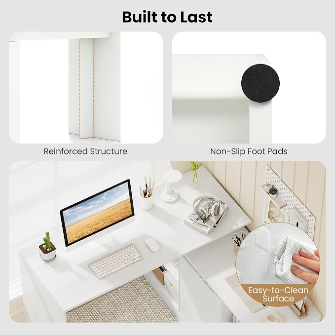 Tangkula Reversible L-Shaped Desk w/Storage Cabinet & 4 Shelves, White Corner Desk for Writing Study, Modern Computer Desk for Small Spaces, Executive Laptop Workstation for Home Office
