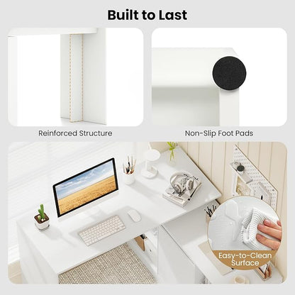 Tangkula Reversible L-Shaped Desk w/Storage Cabinet & 4 Shelves, White Corner Desk for Writing Study, Modern Computer Desk for Small Spaces, Executive Laptop Workstation for Home Office