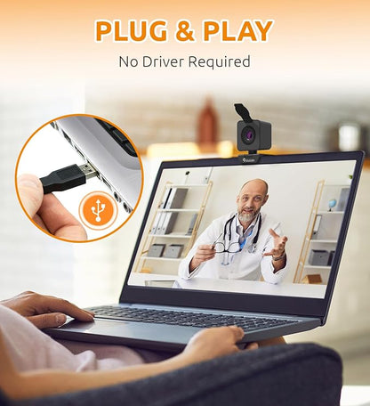 TOUCAN 1080P Webcam for pc, Webcam with Microphone for Laptop, Plug and Play USB Web Cam, 90°View Computer Camera, External Camera for Streaming, Skype, Zoom, FaceTime, Hangouts, MacBook/Tablet