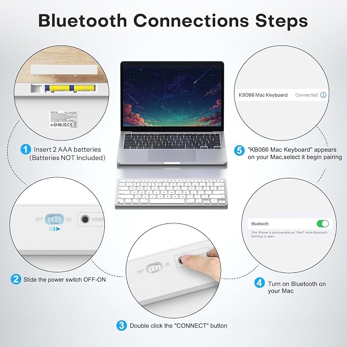 OMOTON Wireless Keyboard for Mac, Bluetooth Keyboard for Mac - No Number Pad, Compact Travel Design for Coffee Shop, Home Office, macOS Function Keys, Compatible with MacBook Pro/Air/iMac, Silverwhite