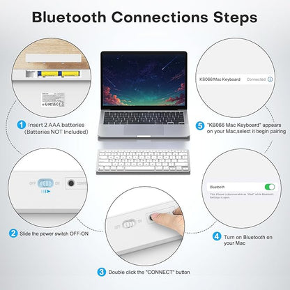 OMOTON Wireless Keyboard for Mac, Bluetooth Keyboard for Mac - No Number Pad, Compact Travel Design for Coffee Shop, Home Office, macOS Function Keys, Compatible with MacBook Pro/Air/iMac, Silverwhite