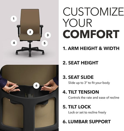 HON Ignition 2.0 Mid‑Back Ergonomic Office Chair, Mesh Task Seating with Lumbar Support, Advanced Synchro‑Tilt, Height and Width Adjustable Arms, Black Frame, Quicksand