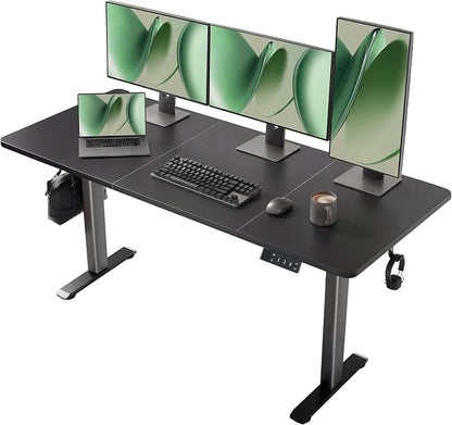 YDN Electric Standing Desk Adjustable Height, 63 x 24 Inches Sit Stand up Desk with Memory Presets & Cable Management, Home Office Desk for Office & Computer Workstation, Black Frame/Black Top