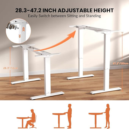 CROWNFURN Dual Motor Electric Standing Desk Frame, Height Adjustable Desk Legs for Max 70.8" Desktop, 330 LBS Capacity Sit Stand Up Base with 3 Memory Presets for Home Office, White (Frame Only)