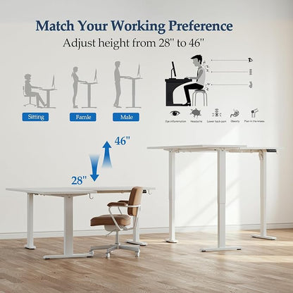Klicelor L Shaped Standing Desk 63 x 55 Inch, Electric Height Adjustable Corner Desk for Home Office Workstation, Ergonomic Sit Stand Computer Table with Memory Controller, White