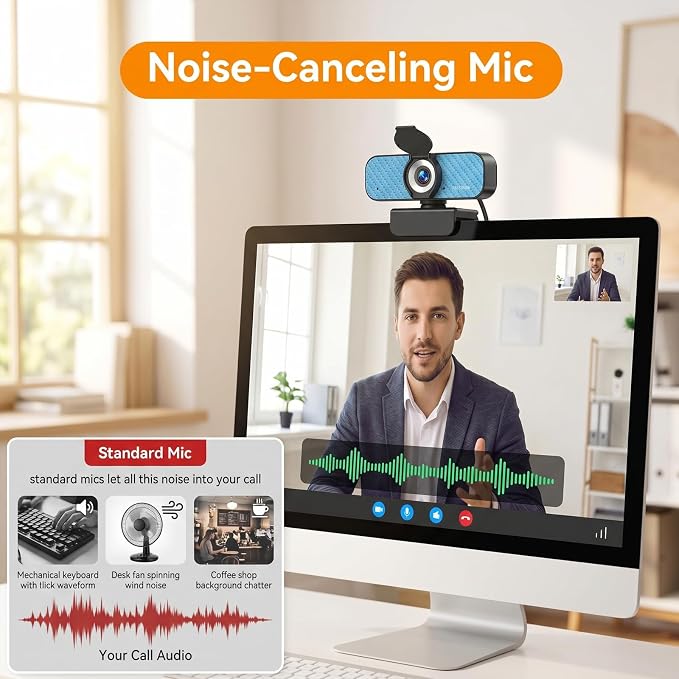 1080P Webcam for PC – Complete Your Setup, Built for Every Need | Plug and Play in Seconds, Crystal Clear Video, Noise-Canceling Mic, Works on Any Platform, Privacy Cover, Clip & 5ft Cable