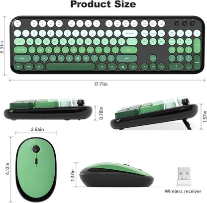 MOFII Wireless Keyboard and Mouse Combo,2.4G Typewriter Keyboard Quiet Mice | Retro Full Size Computer Keyboards,Cute Mouse, USB Dongle Plug and Play, for PC,Laptop,Desktop,Windows (Black Green Gradient)