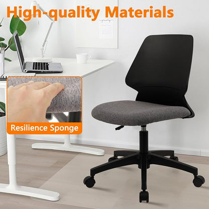 CLATINA Armless Home Office Chair, Desk Chair with Wheels, Adjustable Height Reading Chairs, Small Swivel Computer Chair, Comfy Upholstered Task Chair for Office Meeting, Black(4 Pack)