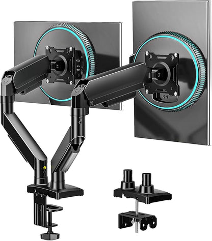 Dual Monitor Stand, Adjustable Monitor Desk Mount for 17″–32″ Computer Screens, Full Motion VESA 75x75/100x100 with C-Clamp & Grommet Aluminum Base, Each Arm Holds 4.4 to 20 lbs AX09DB201