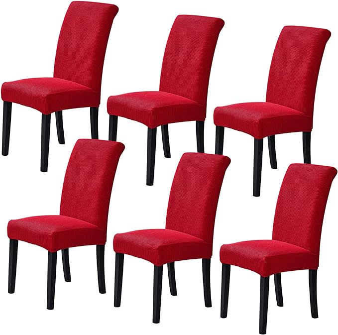 Stretch Chair Covers for Dining Room Set of 2, Removable Washable Dining Room Chair Covers, Dining Chair Slipcovers Seat Protector, Great for Home Decor and Banquet (Ruby, 6 Pack)
