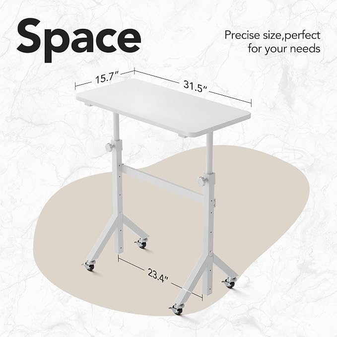 HUANUO 32'' Small Standing Desk Adjustable Heigh, Mobile Stand Up Desk with Wheels, Portable Rolling Desks for Walking Pad and Treadmill, Computer Laptop Desks for Home Office Space