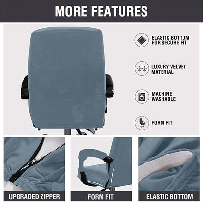 Velvet Plush Office Desk Chair Cover for Ergonomic, Gray Blue, XL | Cat Proof, Stretchable Elastic, Fits Mesh and Executive Computer Chairs, For Ergonomic Office Chair with Wheels and Armrests