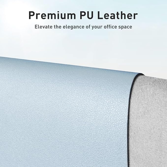 Aothia Faux Leather Desk Mat – Large Mouse Pad, Non-Slip PU Leather Blotter, Waterproof Writing Surface for Office and Home (Baby Blue, 47.2" x 23.6")