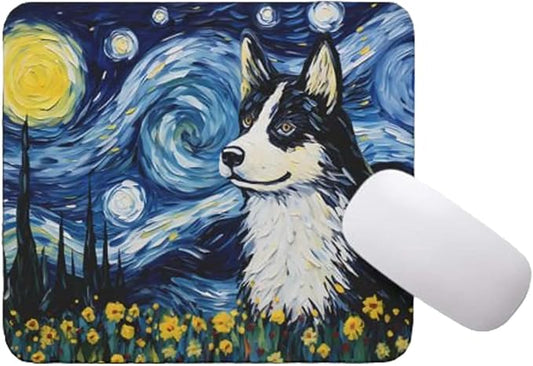 Starry Night Husky Dog Mouse Pad for Computer Laptop Home Office Gaming Working Desk Desktop Accessories Non-Slip Rubber Mouse Pad for Dog Lovers (Husky)