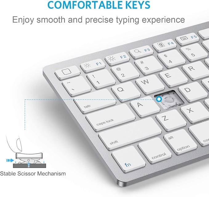 OMOTON Ultra-Slim Bluetooth Keyboard for iPad 11th/10th/9th/8th/7th, iPad Pro/Air/Mini and iPhone Series, Wireless iOS Keyboard with 12 Multimedia Keys for Office, Home, Travel, School, White