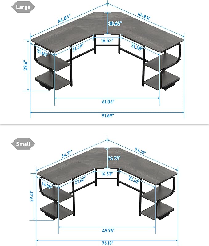 Teraves Modern L Shaped Desk with Shelves,64.84" Gaming Computer Desk for Home Office,Corner Desk with Desktop (Black Oak+Black Frame, Large+4 Tier Shelves)