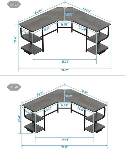 Teraves Modern L Shaped Desk with Shelves,64.84" Gaming Computer Desk for Home Office,Corner Desk with Desktop (Black Oak+Black Frame, Large+4 Tier Shelves)