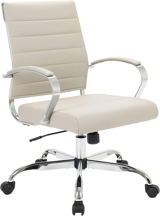 LeisureMod Benmar Leather Office Desk Chair, Mid-Back Ergonomic Swivel Chair with Lumbar Support, Adjustable Height, Tilt Lock, Cushioned Seat & Back, Home Office Task Chair (Tan, Pallet)