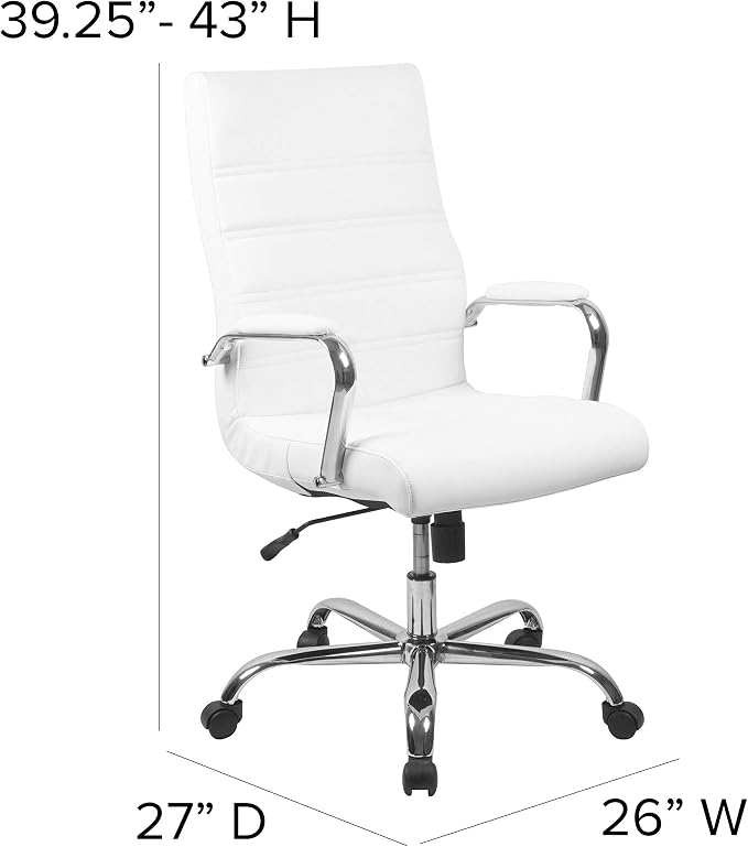EMMA + OLIVER Faux Leather High-Back Swivel Home Office Desk Chair with Wheels, Padded Seat, and Armrests, Adjustable Height Multipurpose Office Chair, White/Chrome