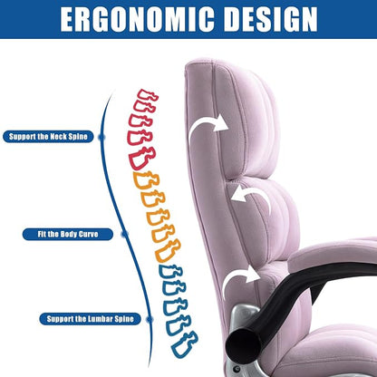 ECOTOUGE Executive Office Chair, Velvet Ergonomic Comfy Desk Chair, High Back Computer Chair with Adjustable Tilt Angle and Flip-up Arms (Violet, Without Footrest)