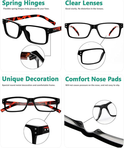 Eyekepper Vintage Reading Glasses for Men - 5 Pack Spring Hinges Classic Readers - Black Frame with Tortoie Arms +1.00