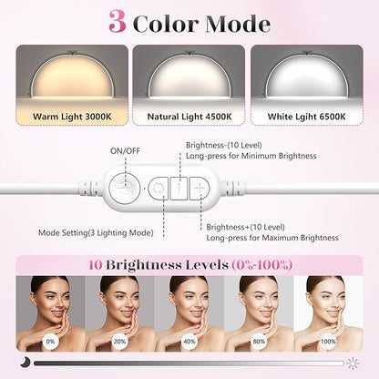 Yokilly Half Moon Light for Nail Desk: 23" Foldable Half Moon Desk Lamp with Phone Holder for Beginner - Arch Nail Tech Light with 3 Color Modes & 10 Brightness for Manicure Salon (White, Small)