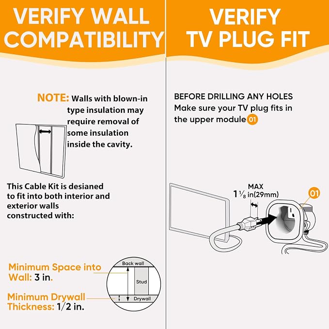 in Wall Cable Management Kit, Cord Hider for Wall Mounted TV - Includes Power & Low Voltage Cable Management