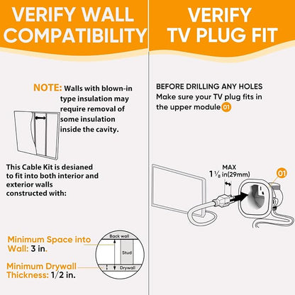 in Wall Cable Management Kit, Cord Hider for Wall Mounted TV - Includes Power & Low Voltage Cable Management