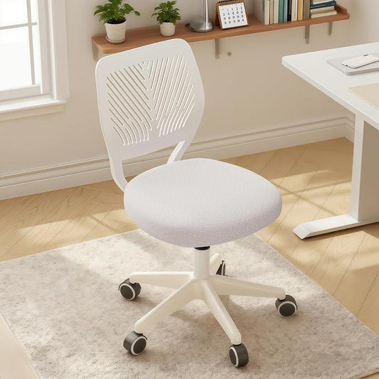 Armless Desk Chair Swivel Office Rolling Chair with Soft Padded Cushion, Height Adjustable Small Task Chair, Ergonomic Study Computer Chair for Kids Girls Boys Teens (White, 2PCS)