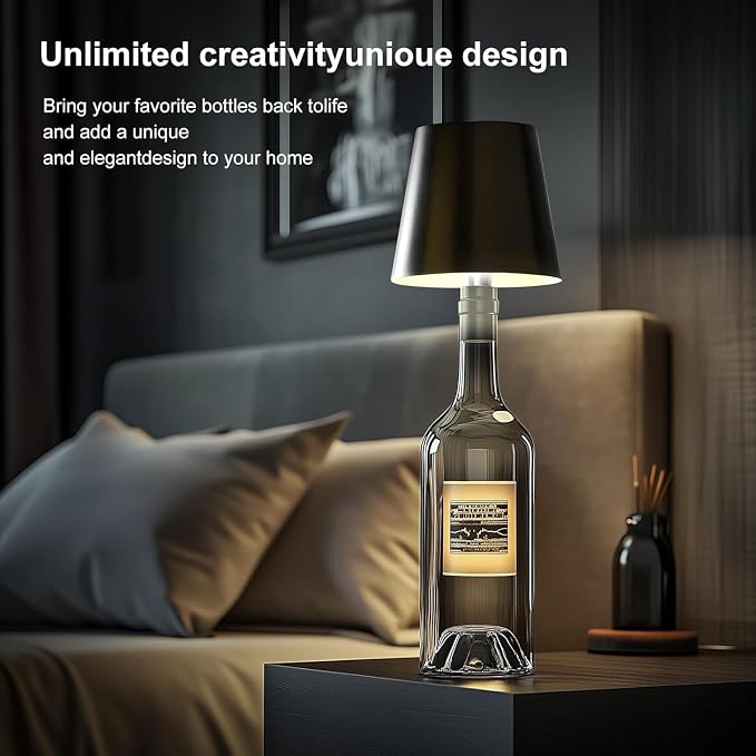 2 Pack Wireless Bottle Lamp,Rechargeable LED Wine Bottle Lamp Shade with Touch Dimming,3 Color Temperatures, Cordless Bottle Lights for Liquor Bottles,Bar, Restaurant,Bedroom Decor (Bronze,2pcs)