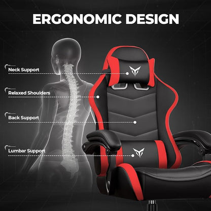 GTPLAYER Gaming Chair High Back Computer Chairs Rest for Adults, Ergonomic Height Adjustable Recliner Chair 300lbs with Linkage Armrest and Lumbar Support for Home Office, Red